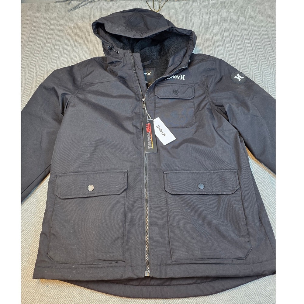 Hurley Mens Vinson Thermal Wall Sherpa Lined Hooded Jacket Black H6N217FB L